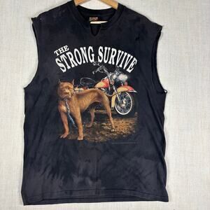 Vintage Harley Davidson 3D Emblem The Strong Survive Pitbull Faded Large Cutoff